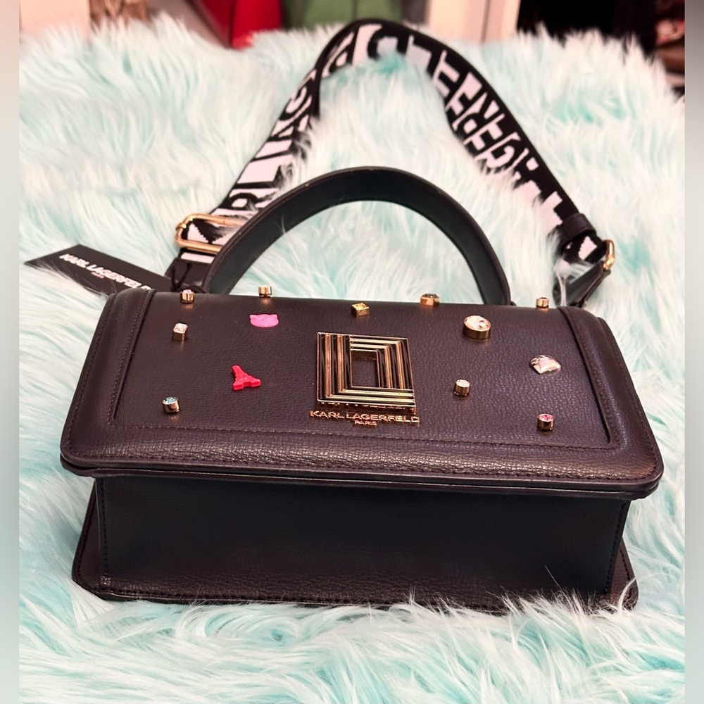 Karl Lagerfeld Paris Black Embellished Women's Handbag NEW! FIRM 65% OFF! - Picture 6 of 12